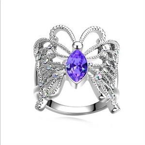 Silver Butterfly Ring Swarovski Crystals Size 9
